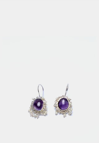 Kiara Amethyst, Pearl Earrings Purple petals