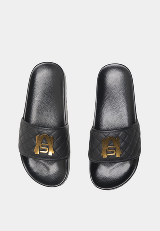 Ashluxe Paradise Quilted Leather Slides - Black