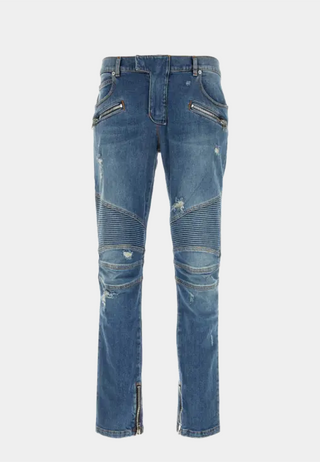 Balmain Biker Denim Pants - Vintage Blue Wash -
Slim Jeans Raw Blue