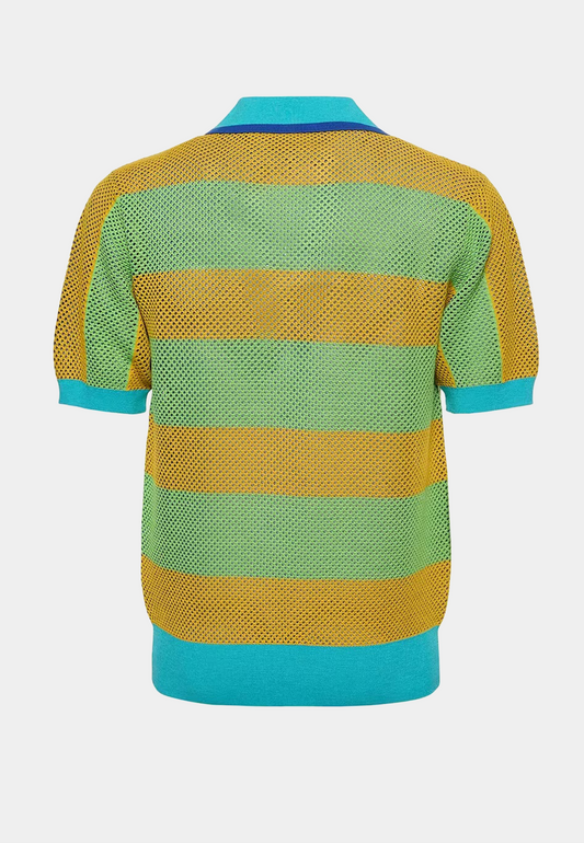 BOTTER Knitted Technical Striped Polo - Blue/Yellow/Green
