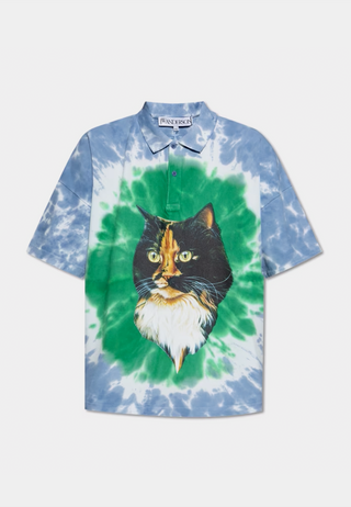 Jw Anderson Cat Print Tie Dye Polo Shirt Green/ Blue