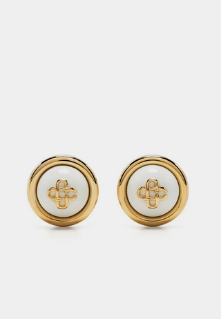 Casablanca CC Dome Earrings - Gold/White