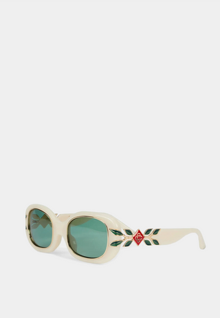 Casablanca Acetate & Metal Oval Sunglasses with Laurel Detail Cream / Gold / Laurel / Green