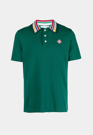 CASABLANCA Primary Stripe Knit Collar Classic Polo Green