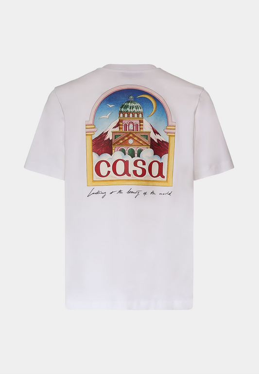CASABLANCA Vue De L'Arche Printed Unisex T-Shirt - White
