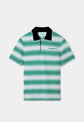 Casablanca Stripe Interlock Polo Green/White