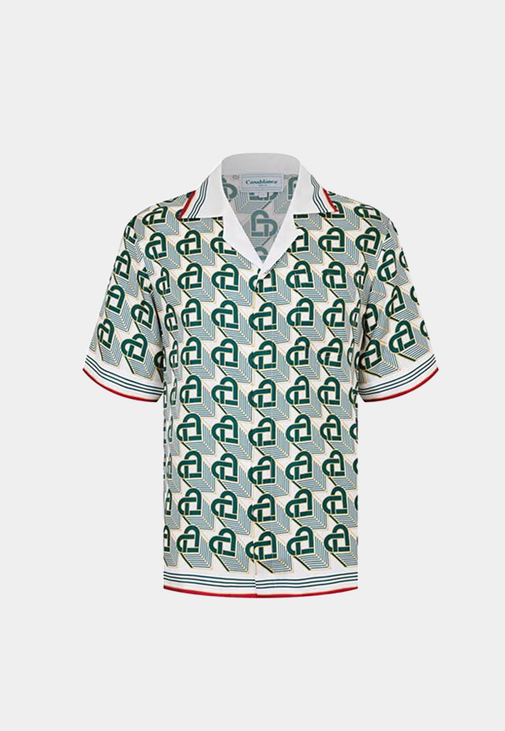 Casablanca Unisex Cuban Collar Short Sleeve Shirt Heart Monogram Gradient Green/White