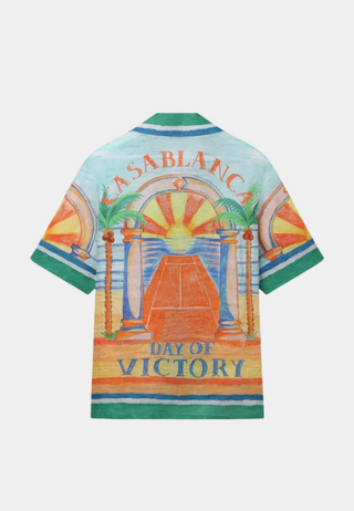 Casablanca Unisex Cuban Collar Short Sleeve Shirt Day Of Victory Green