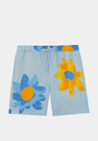 Frescobol Felipe JB Linen Short Print - Booth Blue & Booth Yellow