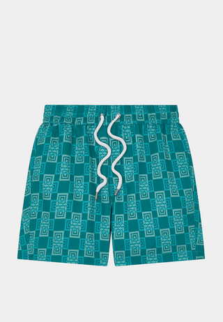 Frescobol Sport Swim Short Angra Clube Print Peacock Blue & Club Green