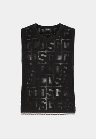 Gcds Monogram Macramè Tank Top Black