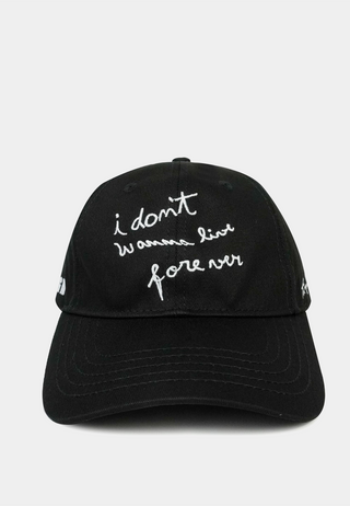 Msgm Gabardine "I Don'T Wanna Live Forever" Baseball Cap Black