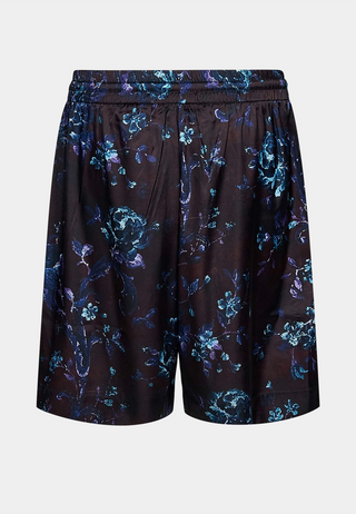 IH NOM UH NIT Shorts Satin Poly Black Roses All Over Printed - Black/Multi