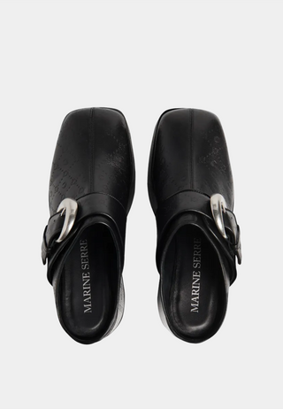 Marine Serre Moonogram Leather Clogs Black