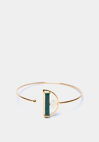 Kiara Malachite, Rainbow Moonstone Bracelet Gold petal Green