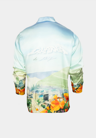 Nahmias Helicopter Landscape L/S Silk Shirt - Sky Blue Multi