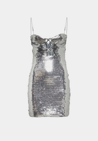 NENSI DOJAKA Draped Bra Mini Dress With Double Metal Ring - Metallic Silver