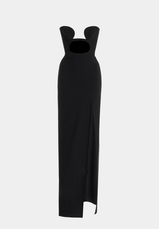 NENSI DOJAKA Long Fitted Dress With Volute Padded Bra - Black