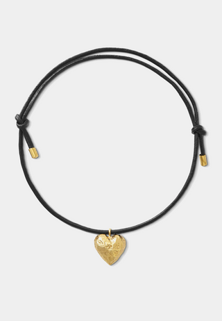 Orelia Molten Heart & Leather Adjustable Bracelet Black Gold