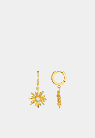 Orelia Crystal Daisy Pave Huggie Hoops Gold