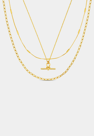 Orelia Dainty T-Bar 3-Row Necklace Gold