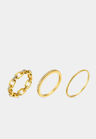 Orelia Pave Chain Link Stacking Ring Set EA Gold