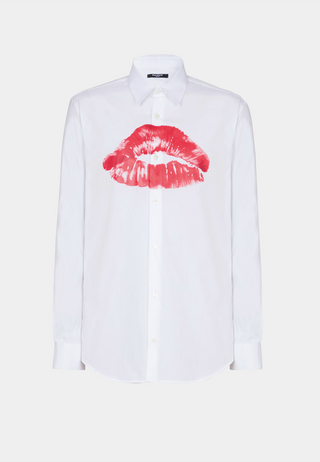 Balmain Big Kiss Print Popeline Shirt - Ls Shirt White Red