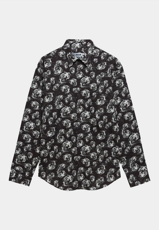 Msgm Poplin Shirt With Underground Pixelled Roses Black