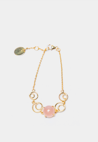 Kiara Rose Quartz Stone Bracelet Gold Pink Pearls