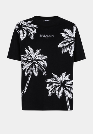 Balmain Palm Print Balmain Vntg T-Shirt-Straight -
Loose Ss T-Shirt Black White