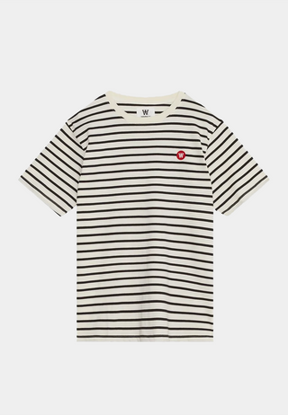 Wood Wood Ace badge T-shirt GOTS Off-white/black stripes