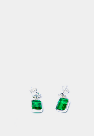 Kiara Zambian Emerald, Cubic Zirconia Earrings Silver Green