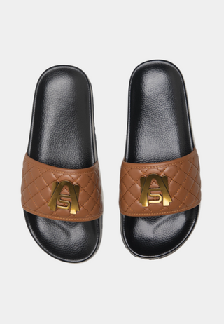 Ashluxe Paradise Quilted Leather Slides - Brown