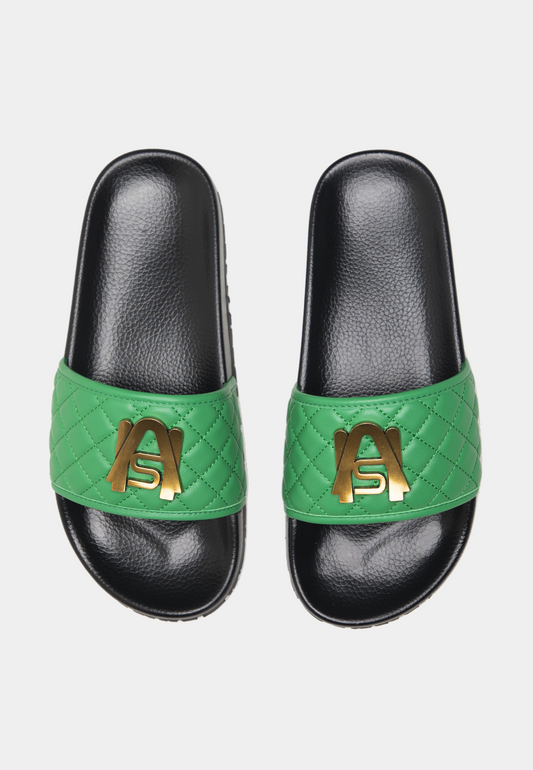 Ashluxe Quilted Leather Slides - Green