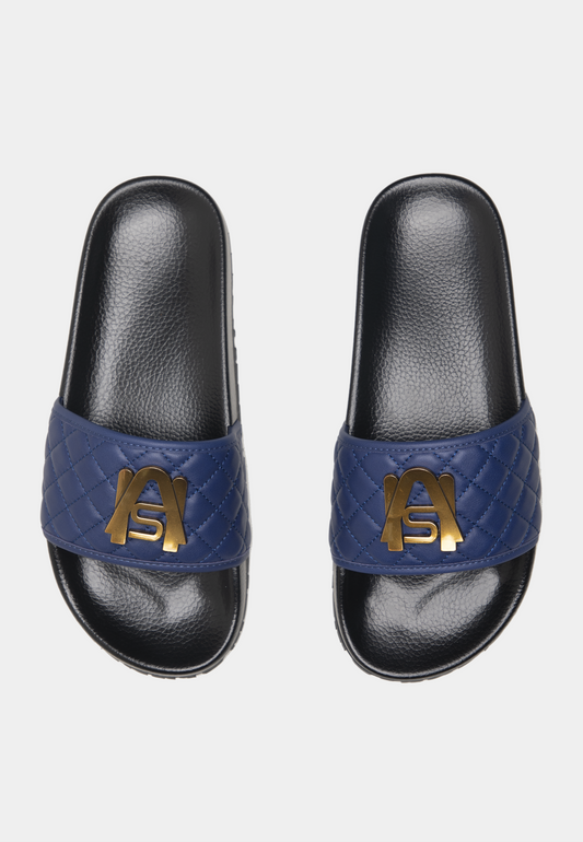 Ashluxe Quilted Leather Slides - Navy Blue