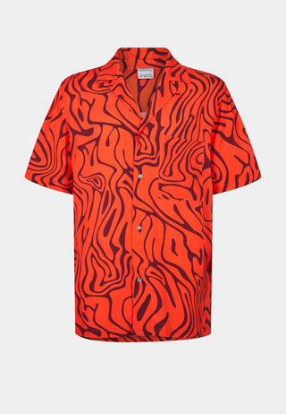 MARCELO BURLON Aop Fluid Hawaii Shirt Orange Burgundy