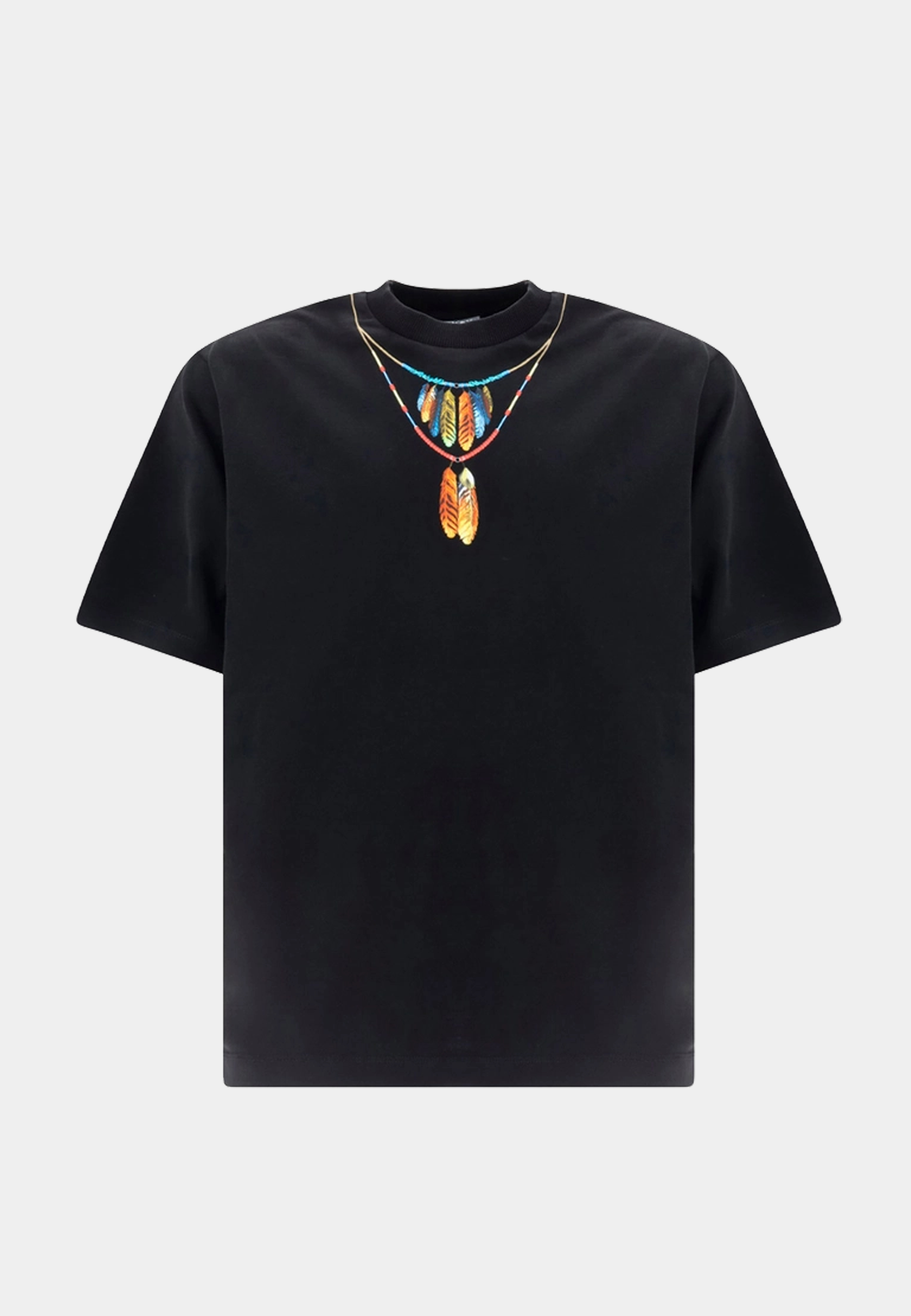 MARCELO BURLON Feathers Necklace Over Tee Black Red