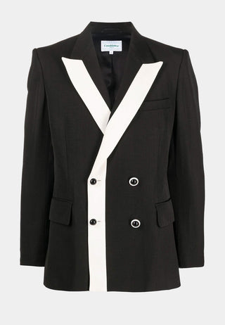 Casablanca Contrast Lapel Double Breasted Blazer Black