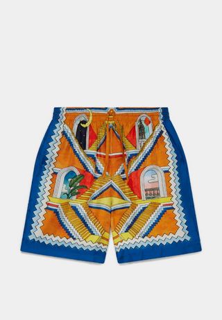 Casablanca Silk Shorts With Drawstrings Blue Multi