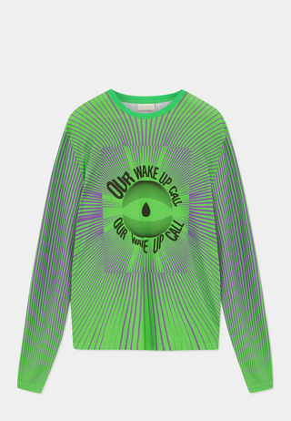 Qasimi Hamzad Cotton Lyocell Long Sleeve T-Shirt ''Our Wake Up Call'' Keffer Lime