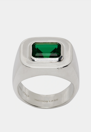 Hatton Labs Emerald Cut Signet Ring Silver Green