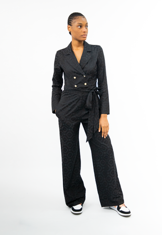 Casablanca Black Monogram Satin Collared Jumpsuit