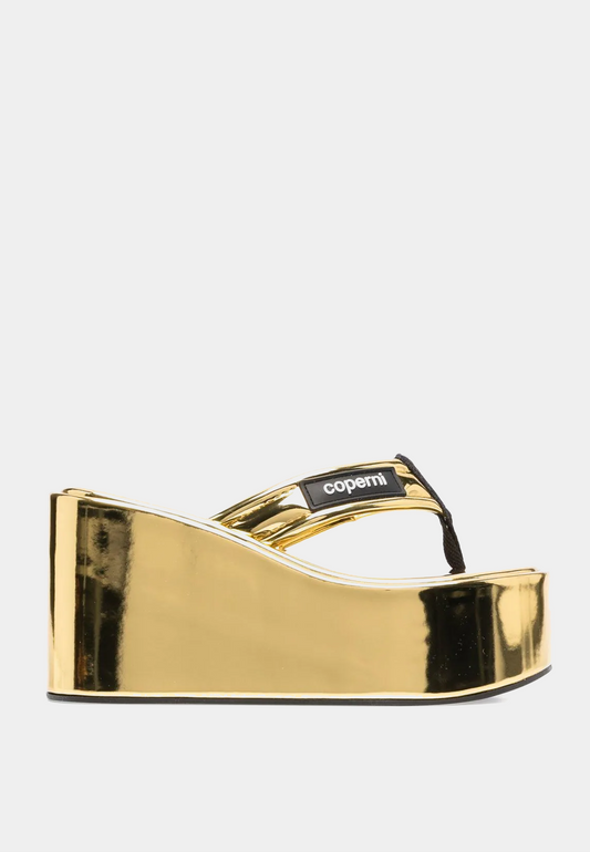 Coperni Metallic Branded Wedge Sandal Gold